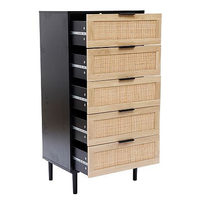 LuxenHome Black and Brown Wood 5-Drawer Chest