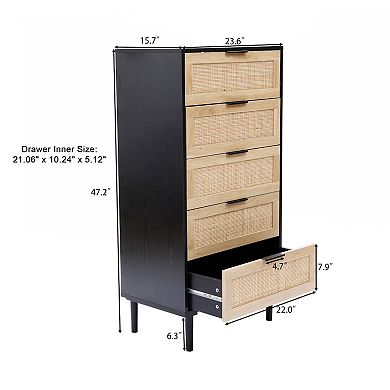 LuxenHome Black and Brown Wood 5-Drawer Chest