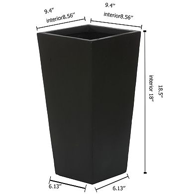 LuxenHome Black MgO 18.5in. H Tall Tapered Square Planter