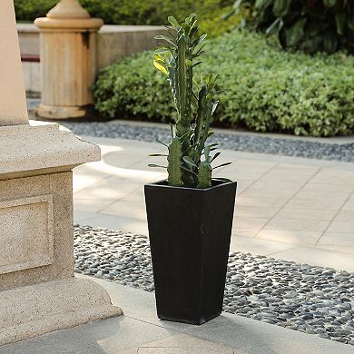 LuxenHome Black MgO 18.5in. H Tall Tapered Square Planter