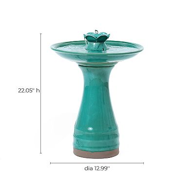 LuxenHome Aqua Glazed Ceramic 22-In Tall Birdbath Fountain