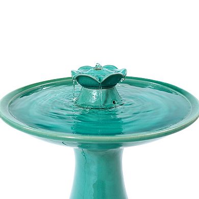 LuxenHome Aqua Glazed Ceramic 22-In Tall Birdbath Fountain