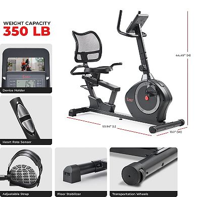 Sunny Health & Fitness Smart Magnetic Heavy Duty Recumbent Bike