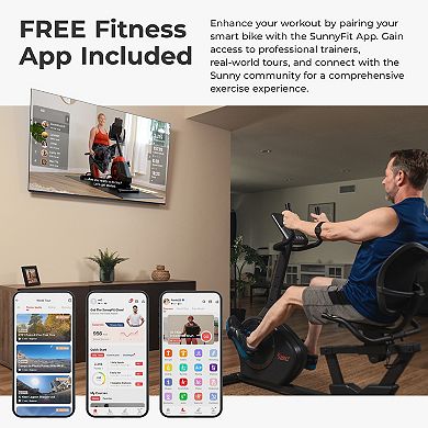 Sunny Health & Fitness Smart Magnetic Heavy Duty Recumbent Bike