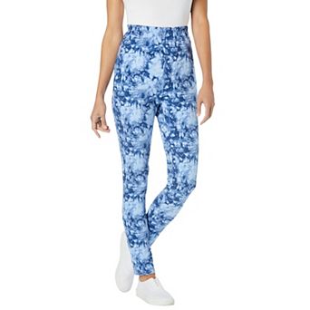 Woman Within Plus Size Stretch-Cotton Knit Pull-On Printed Leggings