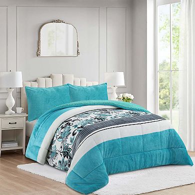Marcielo 3 Piece Micromink Sherpa Comforter Set Fluffy Ultra Cozy Comforter