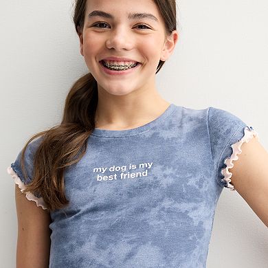 Girls 6-20 SO® Short Sleeve Layered Graphic Baby Tee in Regular & Plus Size