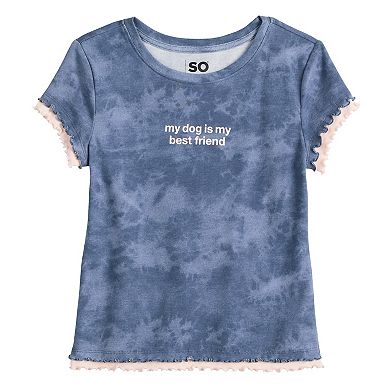 Girls 6-20 SO® Short Sleeve Layered Graphic Baby Tee in Regular & Plus Size