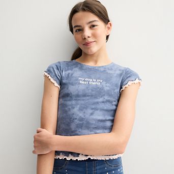 Girls 6-20 SO® Short Sleeve Layered Graphic Baby Tee in Regular & Plus Size