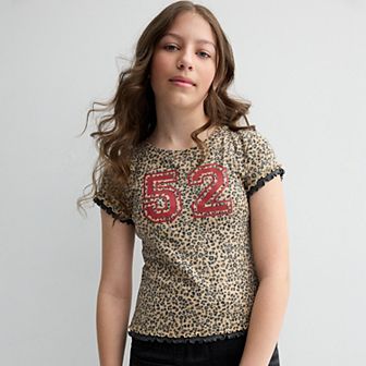 Girls 6-20 SO® Short Sleeve Layered Graphic Baby Tee in Regular & Plus Size