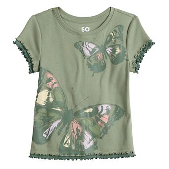 Girls 6-20 SO® Short Sleeve Layered Graphic Baby Tee in Regular & Plus Size