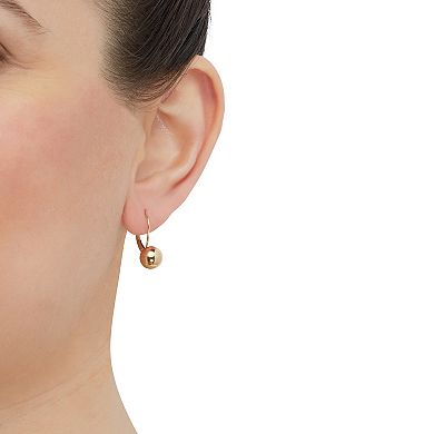 14k Gold Ball Leverback Earrings