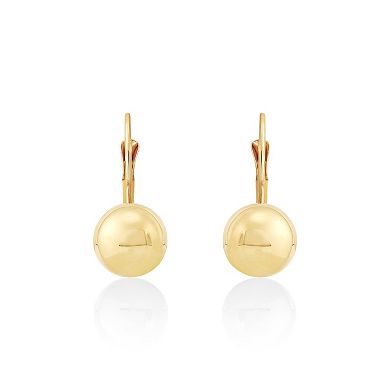 14k Gold Ball Leverback Earrings