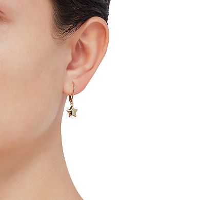 14k Gold Star Leverback Earrings