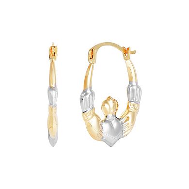 14k Gold Claddagh Hoop Earrings