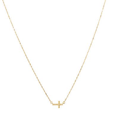 10k Gold Diamond Cut Beaded Sideway Cross Cable Chain Necklace