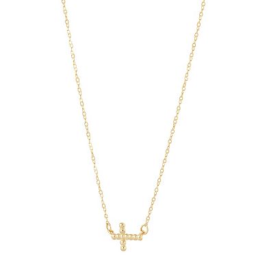 10k Gold Diamond Cut Beaded Sideway Cross Cable Chain Necklace