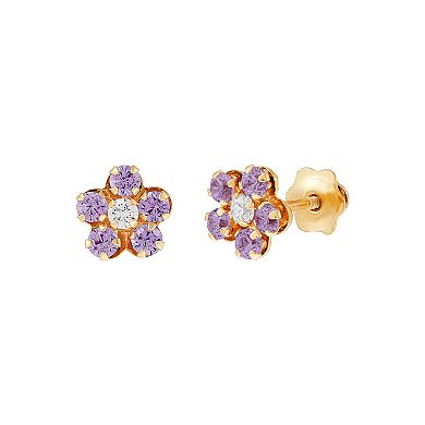 14k Gold Cubic Zirconia Flower Earrings