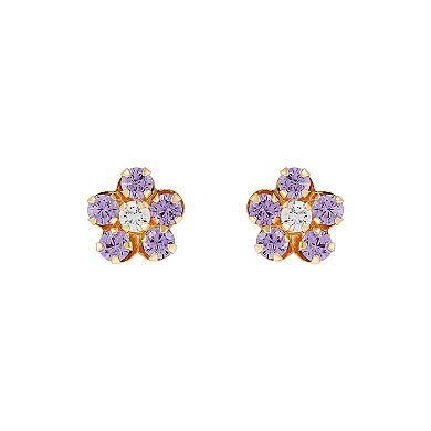 14k Gold Cubic Zirconia Flower Earrings