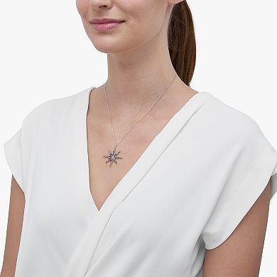 Sterling Silver Multi Color Cubic Zirconia Star Cable Chain Pendant Necklace