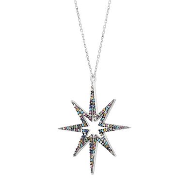 Sterling Silver Multi Color Cubic Zirconia Star Cable Chain Pendant Necklace
