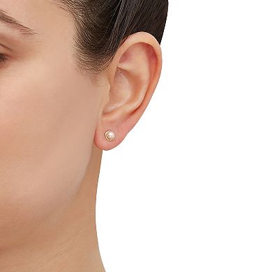 14k Gold Pink Button Freshwater Cultured Pearl Earrings