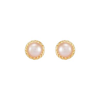 14k Gold Pink Button Freshwater Cultured Pearl Earrings