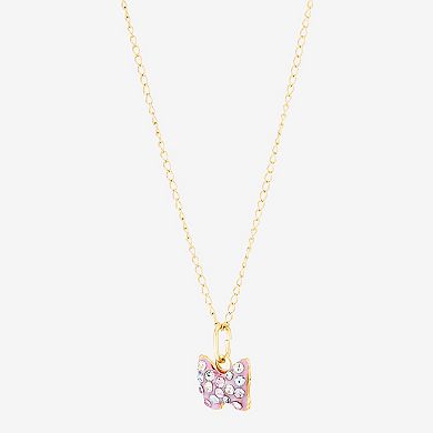 14k Gold Crystal Butterfly Curb Chain Pendant Necklace