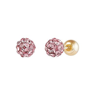 14k Gold Crystal Threaded Ball Back Earrings