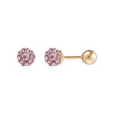 14k Gold Crystal Threaded Ball Back Earrings