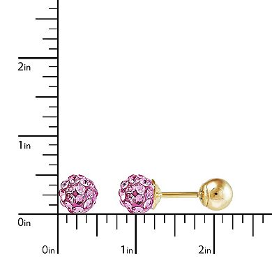 14k Gold Crystal Threaded Ball Back Earrings