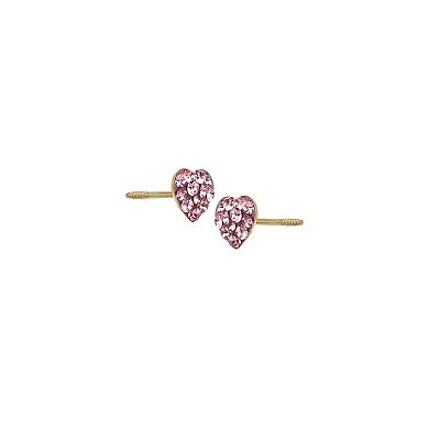 14k Gold Crystal Heart Stud Earrings