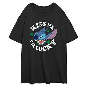 Disney's Lilo & Stitch Kiss Me I'm Lucky Juniors' Oversized Graphic Tee