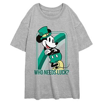 Disney's Mickey Mouse Who Needs Luck Juniors' Oversized Graphic Tee
