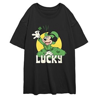 Disney's Mickey Mouse Lucky Shamrock Juniors' Oversized Graphic Tee