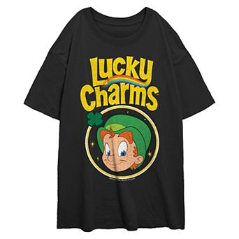 Juniors' Lucky Charms Leprechaun Stamp Oversized Graphic Tee
