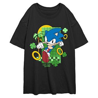 Juniors' Sonic The Hedgehog Running Rings And Shamrocks Oversized Graphic Tee