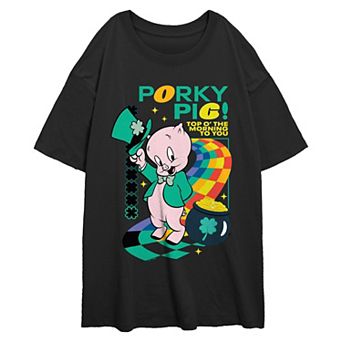 Juniors' Looney Tunes Porky Pig Top O' The Morning To You Oversized Graphic Tee