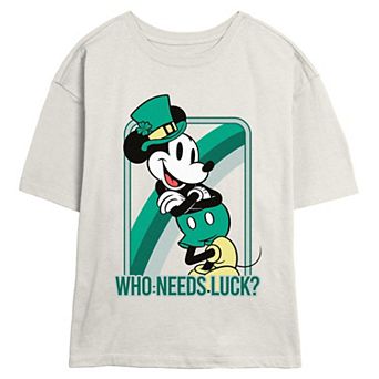 Disney's Mickey Mouse Who Needs Luck Juniors' Skimmer Graphic Tee