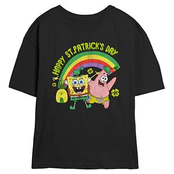 Juniors' Nickelodeon SpongeBob SquarePants And Patrick Happy Saint Patrick's Day Skimmer Graphic Tee