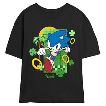 Juniors' Sonic The Hedgehog Running Rings And Shamrocks Skimmer Graphic Tee