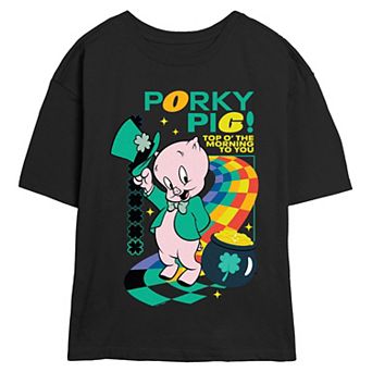 Juniors' Looney Tunes Porky Pig Top O' The Morning To You Skimmer Graphic Tee