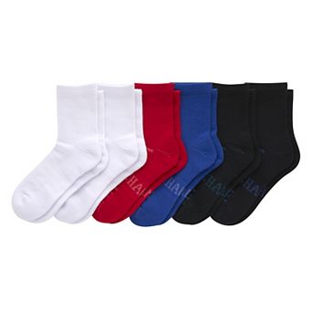 Boys Hanes® 6 Pairs Moves Ultimate Moisture Wicking Crew Socks
