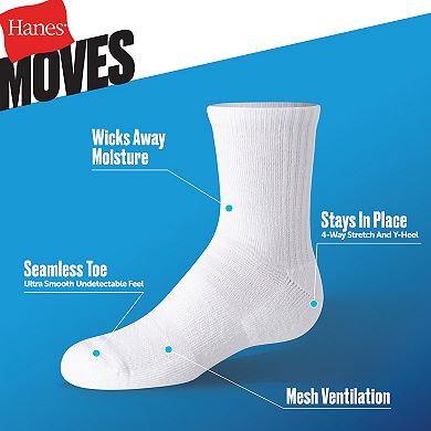 Hanes Moves Ultimate Boys' Seamless Stretch Mid Crew Socks 6-Pairs