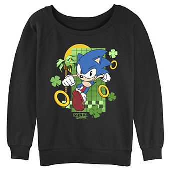 Juniors' Sonic The Hedgehog Running Rings And Shamrocks Graphic Pullover