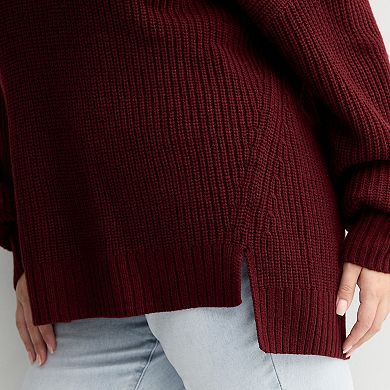 Juniors' Plus Size SO® Drop Shoulder Side Slits Crewneck Sweater