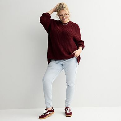 Juniors' Plus Size SO® Drop Shoulder Side Slits Crewneck Sweater