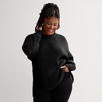 Juniors' Plus Size SO® Drop Shoulder Side Slits Crewneck Sweater