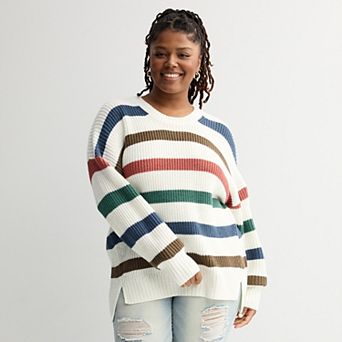 Juniors' Plus Size SO® Drop Shoulder Side Slits Crewneck Sweater