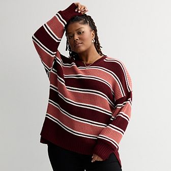 Juniors' Plus Size SO® Drop Shoulder Side Slits Crewneck Sweater